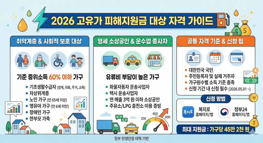 2026 고유가 피해지원금 소득 기준 및 대상자 요약표