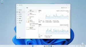 윈도우 11 작업 관리자에서 NPU와 GPU가 동시에 점유율을 나누어 일하는 스크린샷.