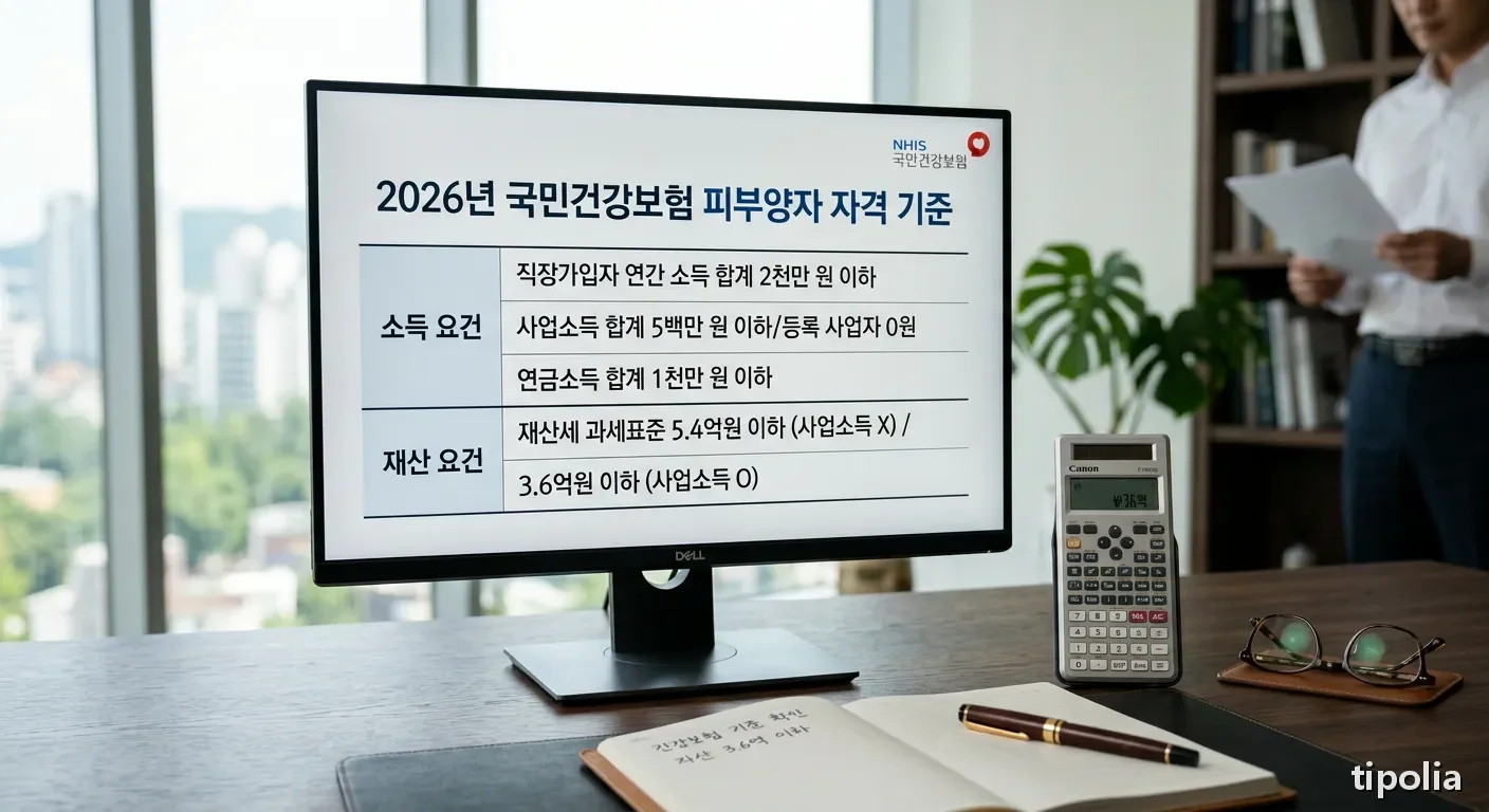 2026년 건강보험 피부양자 자격 기준을 설명하는 표
