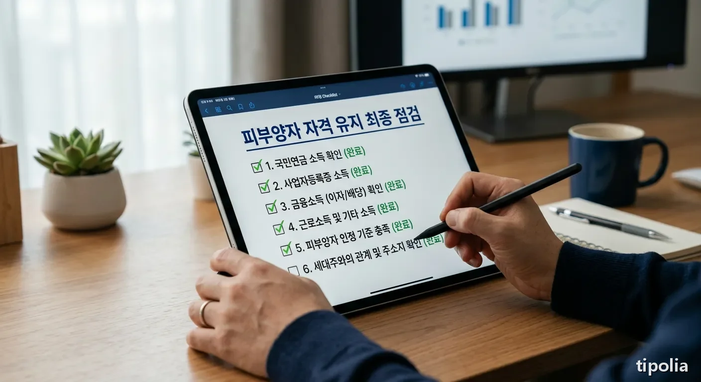 피부양자 자격 유지를 위한 체크리스트를 확인하는 모습