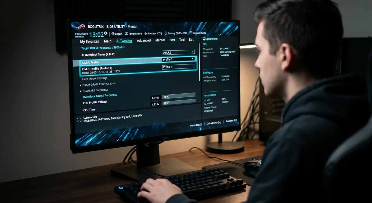 PC BIOS/UEFI 화면에서 XMP 프로필을 활성화하는 모습