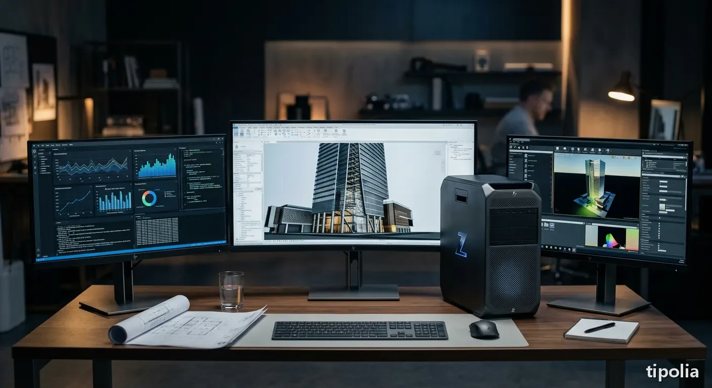 HP Z 워크스테이션의 강력한 성능을 보여주는 멀티 모니터 작업 환경